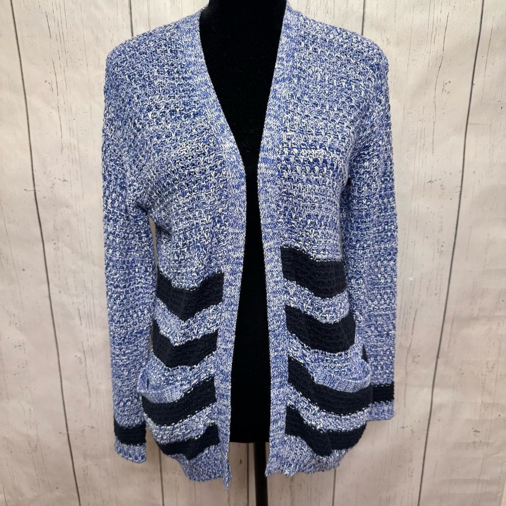 Forever 21 Blue Black Striped Open Front Knit Cardigan M NWT Casual Cozy Relaxed